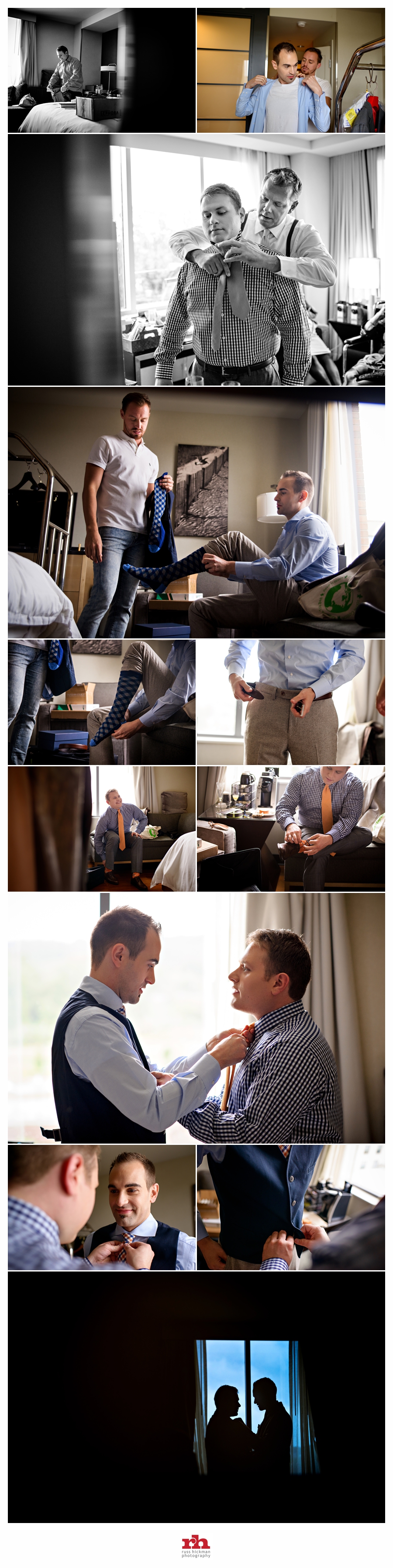 A Same Sex couple help each other get ready for their wedding at The Patapsco Female Institute.